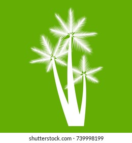 Three tropical palm trees icon white isolated on green background. Vector illustration