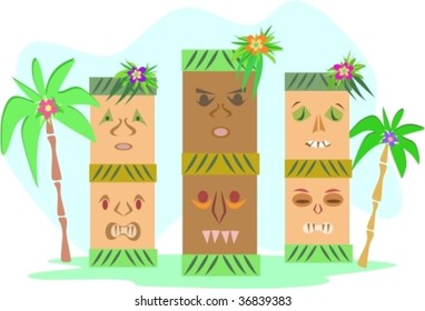 Three Tropical Tiki Totems Vector