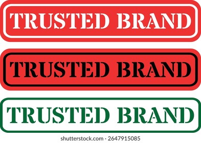 Three trusted brand seals in red and green with white text