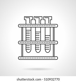 Three tubes with fluid on rack. Laboratory tests, research or analysis. Biology, chemistry and medicine. Line style icon