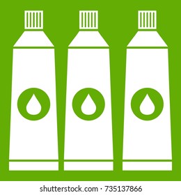 Three tubes with paint icon white isolated on green background. Vector illustration