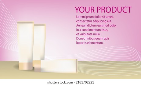 Three tubes and white and pink gradient mesh background decorated with blended lines nice for banner your product