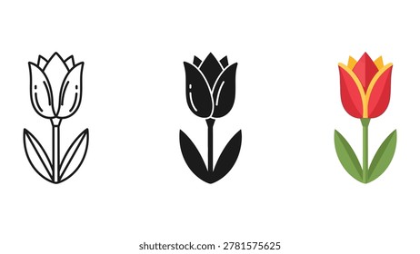 Three tulip flowers depicted