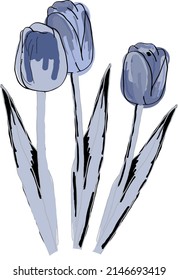 Three tulips in cold blue tones. The vector file will come in handy for your designs.