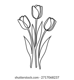 Three tulips. Flowers. Continuous line Editable stroke