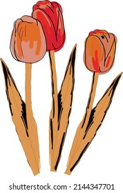 Three tulips in warm colors. A vector file is useful for creating your designs.