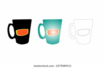 three tumbler glass in black and white, one metallic gradient, arranged neatly on a white background