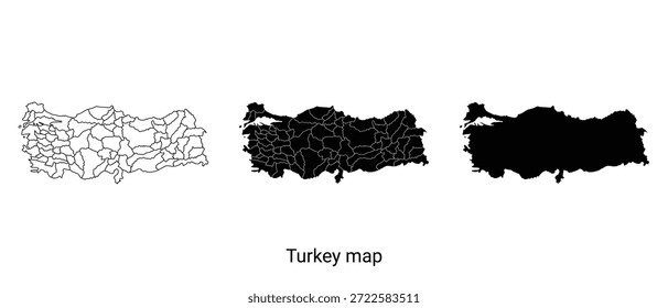 Tres mapas de Turquía en diferentes tonos de negro sobre un fondo blanco puro, que varían de claro a oscuro, con una composición simple y clara