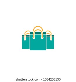three turquoise empty shopping paper bags. flat icon isolated on white.  vector illustration. Stylish package for purchase