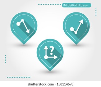 three turquoise flat economical icons. infographic concept.