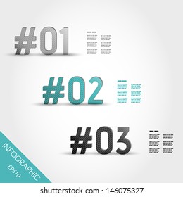 three turquoise striped infographic numbers with number sign. infographic concept.