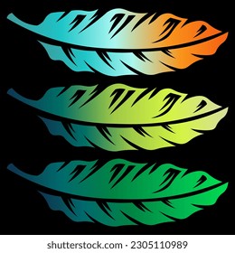 three twins but different colors of colored leaf icon on a black background