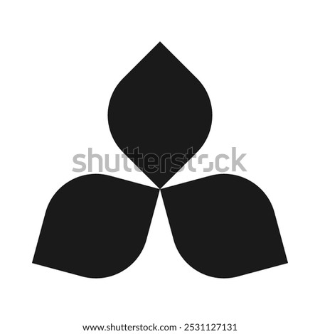 Three two-corner circle leaves, icon. A radial arrangement of leaf shapes. Isolated on a white background.