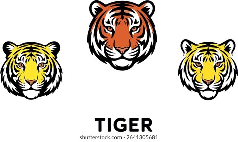 Three Type Of Tiger Head Vector Illustration For Logo or T shirt Design