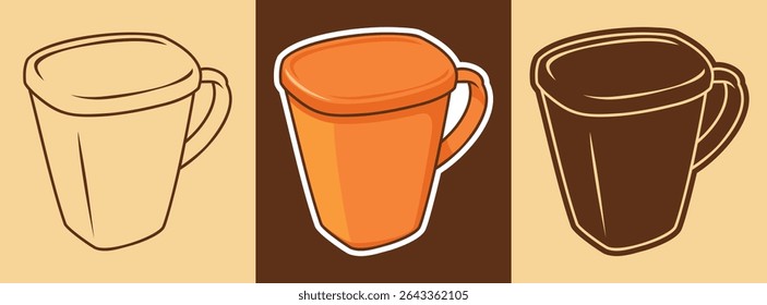 Three Types of Cartoon Style Sticker of Ceramic Coffee Mugs