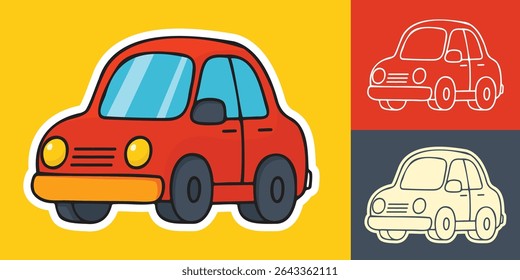 Three types of Cartoon Style Sticker of Cute Car