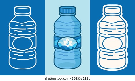 Three Types of Cartoon Style Sticker of Plastic Water Bottles