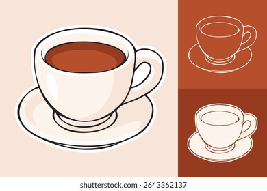 Three types of Cartoon Style Sticker of  Tea Cup