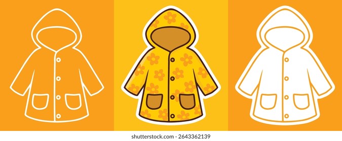 Three Types of Cartoon Style Sticker of Raincoat Jacket