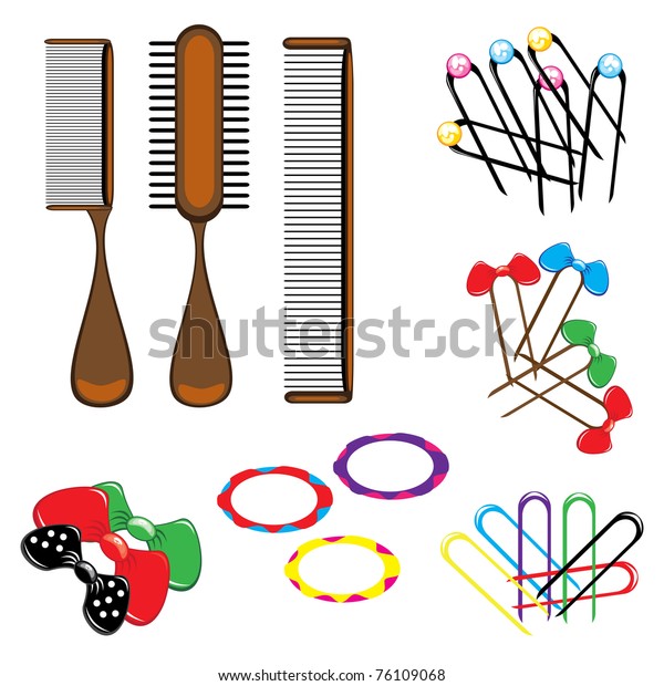 Three Types Combs Variety Beautiful Hair Stock Vector Royalty