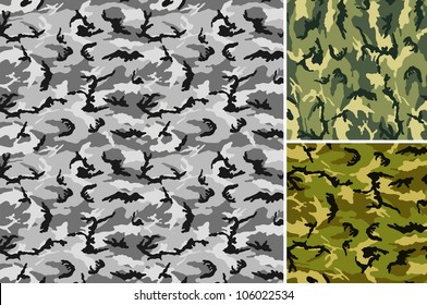 Three types of drawing of a fabric for a camouflage