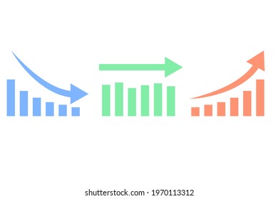 Three types of graphs: increase, maintenance, and decrease. Vector illustration.