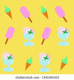 Three types of ice cream on a yellow background