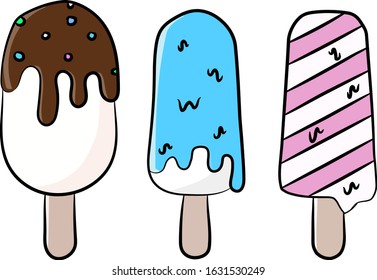 
Three types of ice cream on a stick vector drawing