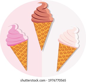 Three types of ice cream in a waffle cone