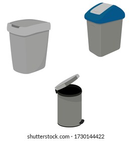 Drei Arten von Abfallbinden. Mülleimer sind grau. Vector-Abbildung.