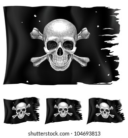 Três tipos de bandeira pirata. Ilustração para design em fundo branco