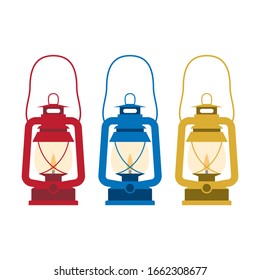 Three types of red, blue and yellow oil lanterns