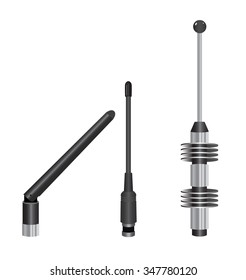 Three types of small antenna on white, vector