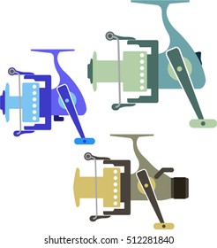 Three types of spinning reels vector illustration