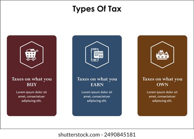 Three types of tax. Infographic template with icons and description placeholder