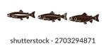 Three types of trout fish icon. Vector sign isolated.