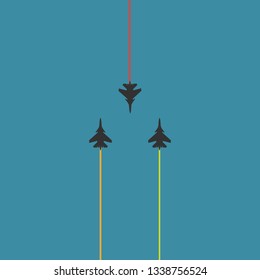 Three ultra fast planes with colored smoke. vector