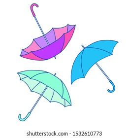 Three umbrellas on a white background. Vector