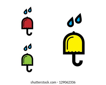 Three Umbrellas with Rain Drops.