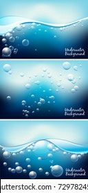 Three underwater backgrounds with bubble  illustration