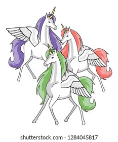 Three unicorns with wings 