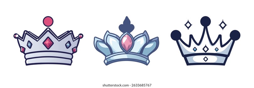 Three Unique Crown Designs Royal Headwear Illustrations