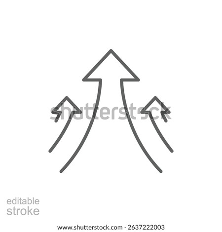 Three Upward Arrows Outline. Growth Direction and Progress Line Icon. Editable Stroke Movement and Advancement Symbol
