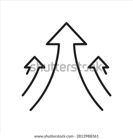 Three Upward Arrows Outline. Growth Direction and Progress Line Icon. Editable Stroke Movement and Advancement Symbol.