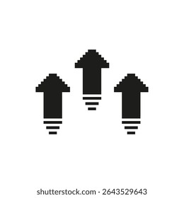 Three Upward Arrows Pixel Art Icon. Growth, Progress, And Success Symbol. Business And Achievement Representation. Isolated Vector Illustration.