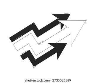 Three upward arrows in zigzag style doodle linear object. Growth improvement. Financial increase. Rising chart 2D vector outline clip art drawing isolated on white. Hand drawn sketch illustration