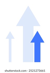 Three upward-pointing arrows symbolize growth, success, progress, and positive outcomes. Ideal for business, finance, personal development, digital media, and motivation themes. Simple vector style.