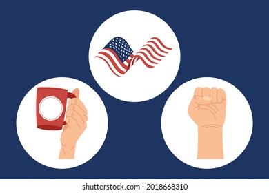 icono de conjunto de celebraciones de tres estados unidos