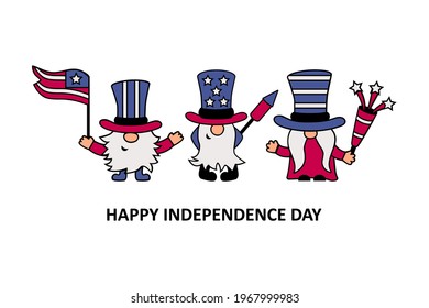 Three USA patriotic gnomes. Happy independence day. Vector illustration.