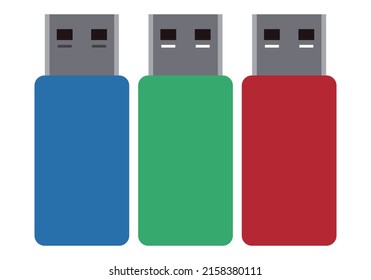 Three usb of blue, green and red color.